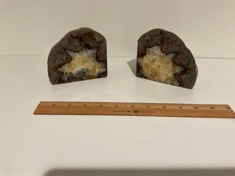 Septarian Nodule Bookend. Yellow Calcite Center.