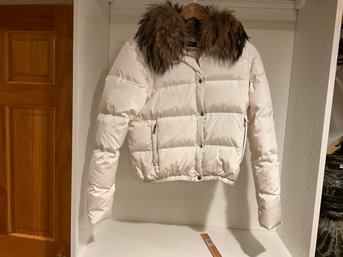 Andrew Marc Real Fur Lined Hood Goose Down Puffer Jacket Removable Sleeves Size Large