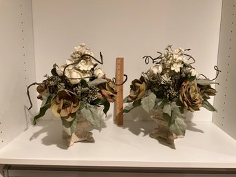 Pretty Square Urn Claw Footed Planters  With Artificial Flowers