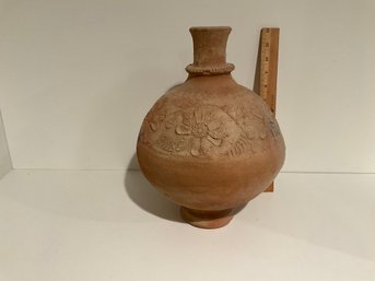 VINTAGE CLAY TERRACOTTA VASE BOTTLE NOSE FLOWER DESIGN