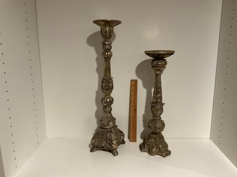 2 Ornate Large Pillar Floor Or Table Candlesticks