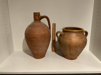 Lot Of 2 Pottery Amphora Style Jugs Vases