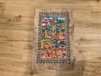 Mexican Tradition Folk Art Amate Bark Hanging Wed Painting Aztec