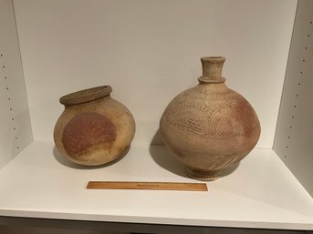 2 Decorative Clay Pottery Pots