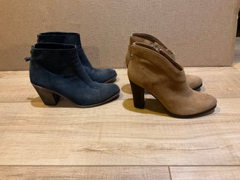 Crown Vintage Brown Leather Ankle Boots Size 7.5 & HOSS Intropia Blue Suede Booties Size 38