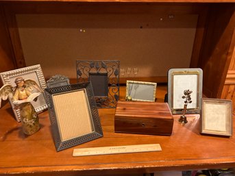 Ladies Dresser Lot Photo Frames Storage Box Angel And Bell