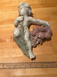 Vintage Cherub With Garland Wall Hanging Angel Eros Cupid