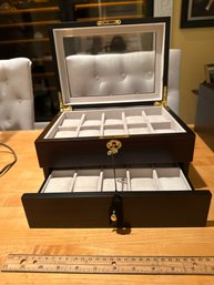 20 Piece Ebony Cherry Finish Locking Watch Display Case And Storage Organizer Box