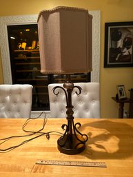 25 Inch Distressed Metal And Marble Table Lamp With Shade