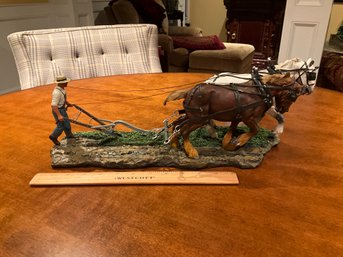 Danbury Mint TURNING THE SOIL Farmer Plowing Field With Horses Figure Sculpture