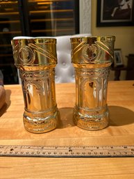 Vintage Set Of 2 Caesars Palace Las Vegas 1980s Luminarc Gold Colored Glass Goblets