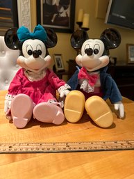Vintage Walt Disney Mickey & Minnie Mouse Porcelain Wind Up Musical Dolls Both Work Great