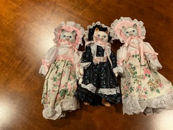 3 X Vintage Porcelain Cat Head Dolls RARE