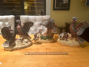Set Of 3 1983 Wild Turkey Wild Turkeys Fighting No. 1 No. 2 And No. 3 - Austin, Nichols And Co. Decanter
