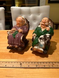 Vintage Lefton Japan Grandma & Grandpa Retirement Fund Coin Bank Pair