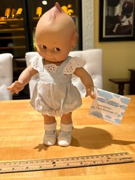 Vintage Jesco Kewpie Cameo Hard Vinyl Doll 12' Classic Blue Romper White Eyelet