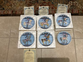 Set Of 6 The Musical Carousel Treasures Collection Horse Musical Plate Blue Danube Rhodes Studio, 9 Inch