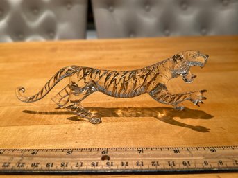 Vintage Handblown Art Glass Tiger Figurine With 24 Kt Gold Strips