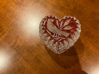 Hofbauer Byrdes Ruby Red Heart Shaped 2 Piece Box Dish Container Lead Crystal