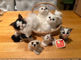 Vintage Lot Of Real Fur Cats And Kittens Stuffed