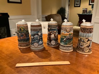 Set Of 5 Ducks Unlimited Lidded Beer Steins