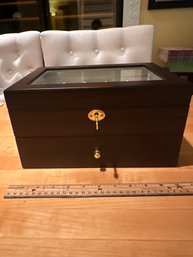 20 Piece Ebony Cherry Finish Locking Watch Display Case And Storage Organizer Box