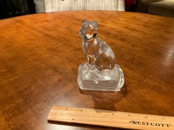 Vintage Cristal D'Arques France Glass Cat On Frosted Glass Pillow
