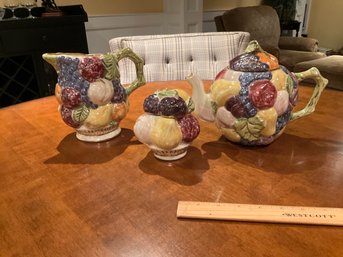 Vintage 3D Fruit Covered/Themed Teapot Pitcher And Sugar Bowl