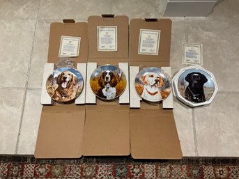 4 X DUCKS UNLIMITED GREAT AMERICAN SPORTING DOG Collector Plates In Box With COAS