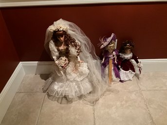 Lot Of 3 Vintage Collector Porcelain Collectible  Dolls