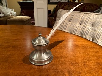 Vintage Bicentennial Pewter Inkwell And Quill, Nantucket Pewter Handwrought 1976 Signed By J. A. Shumski