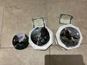 3 X Bradford Exchange 3D Eagle Collector Plates Bird American Patriotism Display Artwork Decor