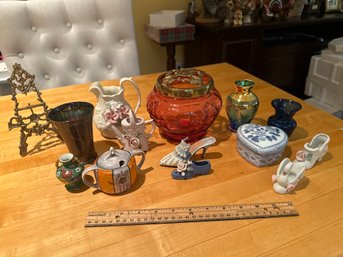 Vintage Lot Of Knickknacks Bud Vases Trinkets Brass Display Miniature Watering Can Photos
