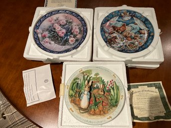 Lot Of 3 Collector Plates Musical Teddy Bear Musical Peter Rabbit And Roses