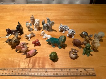 Lot Of Assorted Miniature Animal, Figurines, Ceramic Wood Stone Plastic See All Photos