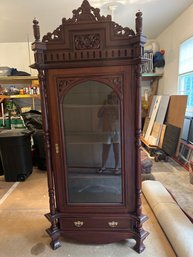 90x35x21 Vintage Indonesian Ornate Curio Display Cabinet Beautiful Carved Mahogany