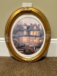 14x17 In Thomas Kincaid Home Framed Print, Oval Gold Ornate Frame
