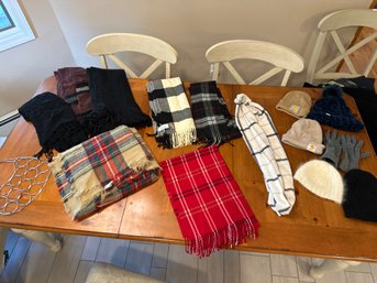 Ladies Lot Of Scarves, Hats, And Gloves With Scarf Hanger See Photos
