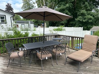 Agio Cast Aluminum 9 Piece, Outdoor Dining Set, Lounge Chair, Side Table, Dining Table And 6 Chairs