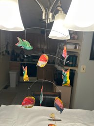 Two Wooden Fish And Shells Hanging Mobiles Small One Is 17 Inches Large One Is 36 In Plus Two Standing Fish