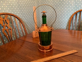 Vintage Swiss Reuge Music Box Ship Lamp Decanter Green Etched Glass With Copper  Circa 1930s