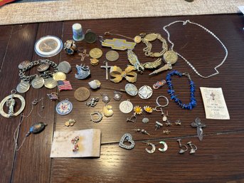 Mixed Lot Of Earrings,pins, Bracelets, Medals Some Vintage Stuff