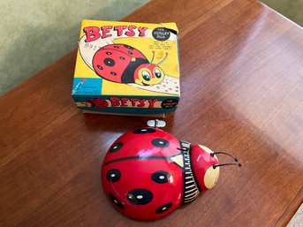 Vintage Haji Betsy The Hungry Bug 'Ladybug' Tin Toy Made Japan In Box