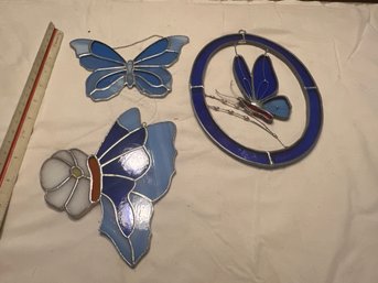 Three Beautiful Stained Glass Butterflies  Great To Put In The Window Or To Hang Outside
