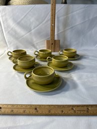 Vintage Mid-Century Set Of 6 Russel Wright Steubenville Chartreuse Mini Cup And Saucers Excellent