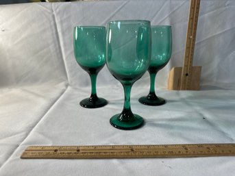 Set Of 3 Vintage Libbey Premier Dark Green Wine Glasses