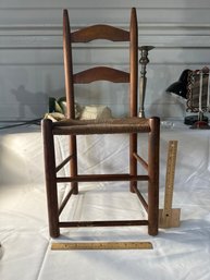 Vintage Ladder Back Childs Chair With Rush Seat Great Shape