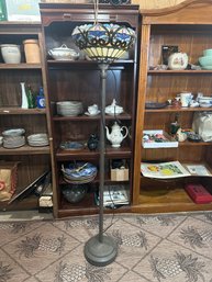 66 Inch Torch Floor Lamp Stained Glass Heavy Great Condition