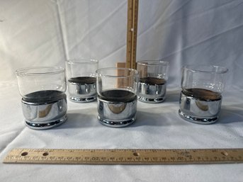 Set Of 5 Vintage 1950s Hellerware Chromium And Crystal Tumblers