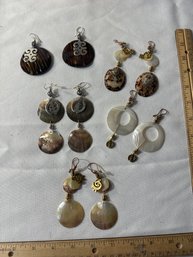 Beach And Boho Round Natural Shell Drop Earrings, Mother Of Pearl Handmade